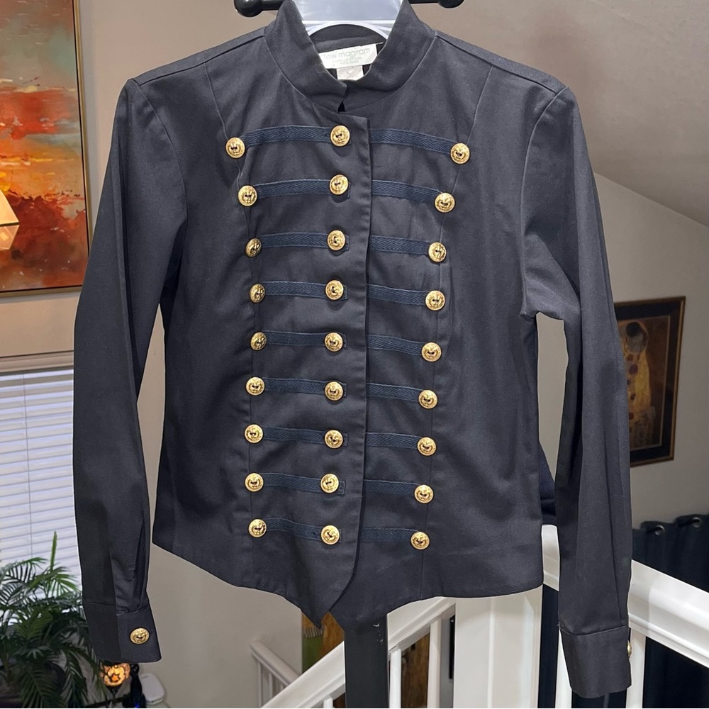 Gold and Black Structured Blazer with Standing Collar